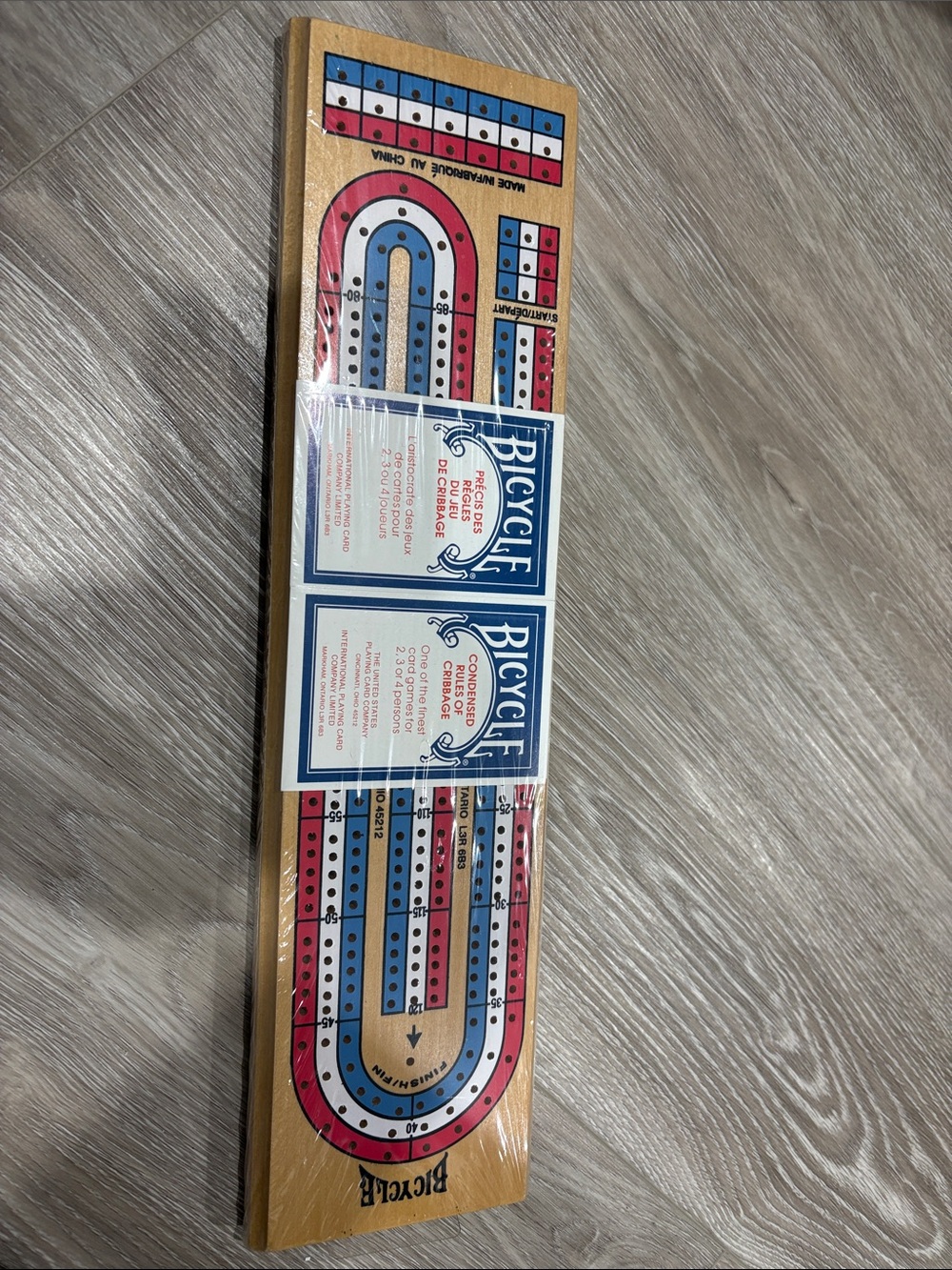 Bicycle Wooden Cribbage Board with Blue and Red Tracks